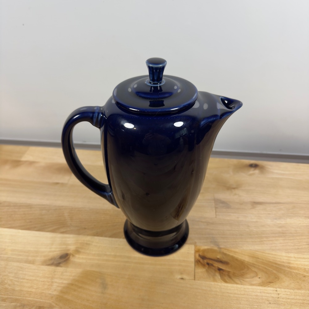 Fiesta Cobalt Blue Coffee Pot with Lid Ceramic HLC USA Navy Blue Server 9 inch